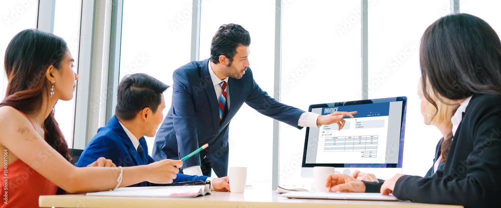 Poster invoice on computer screen from accounting application. computer program for financial and budget of