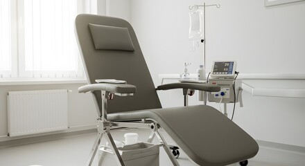Modern Hospital Room Medical Chair Infusion Therapy Treatment  Setup