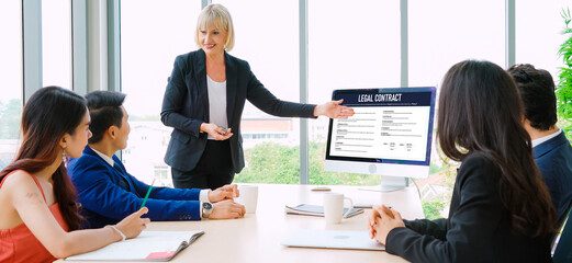 Digital legal contract provide terms and conditions document on computer screen ready for online digital signature for deal agreement of future business snugly