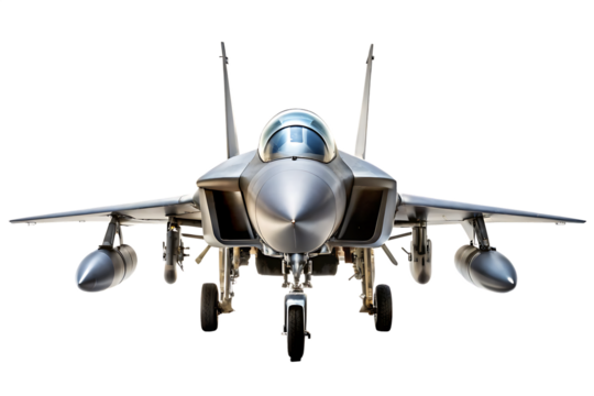 Silver Fighter Jet Front View Studio Shot A I Generated Isolated on a transparent background military aircraft