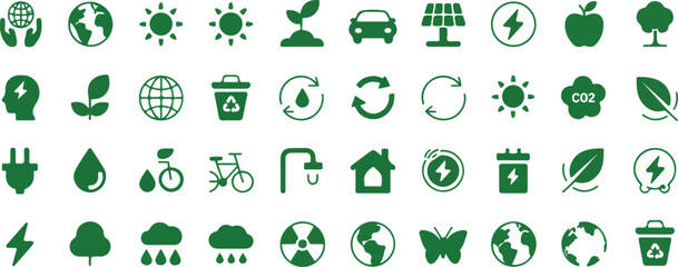 Forty Green Minimalist Eco Icons Set vector