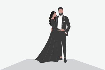 Indian wedding couple illustration for save the date, wedding e-invite cards. vector wedding