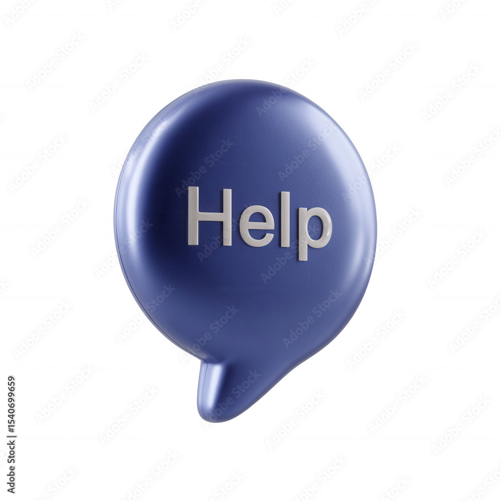 Poster a 3d speech bubble icon in blue color featuring the word 'help'. this design symbolizes assistance a