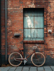 A simple yet elegant flat design of a bicycle leaning against a brick wall