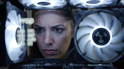 Focused professional examines computer hardware for optimal performance setup