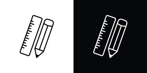 Pencil and ruler icon design. simple stroke line vector icon set