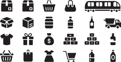 Twenty Black and White Shopping and Delivery Icons