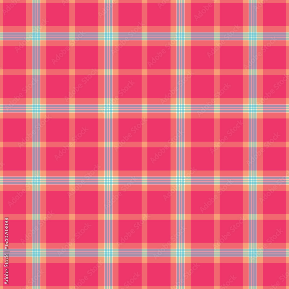 Poster vibrant plaid pattern. pink backdrop with intersecting colorful lines creating a checkered design. g