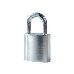 Naklejka premium A close-up of a silver padlock on a white isolated background, symbolizing security, protection, and safety in various contexts.