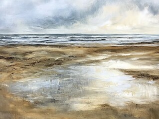 Low Tide Shoreline With Wet Sand Reflecting Ocean