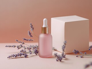 Minimal Pink Skincare Bottle with Lavender and Gift Box