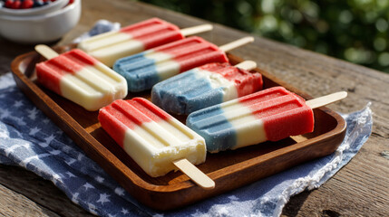 Patriotic Morning Popsicles: Red, White & Blue Frozen Treats Under the Maple Tree Sunshine