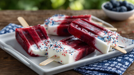 Patriotic Morning Popsicles: Red, White & Blue Frozen Treats Under the Maple Tree Sunshine
