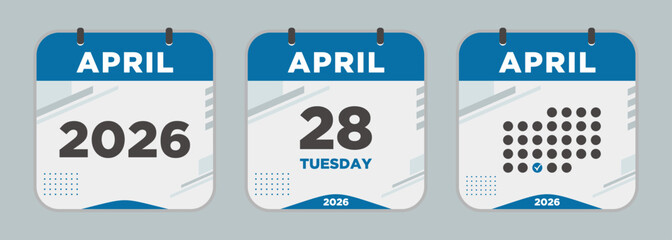 Modern Calendar icon. April. 2026 28 day. The concept of waiting for an important date. Day calendar with date April 28. Cheklist day calendar. Vector illustration