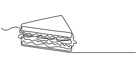 Vector illustration of sandwich in trendy outline style with colors, One Continuous Line Drawing of Sandwich Icon. Single Line Vector Illustration. 