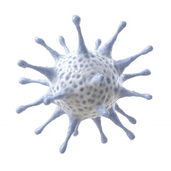 Fototapeta premium A detailed depiction of a virus model with protruding spikes, showcasing its complex structure against a white isolated background.