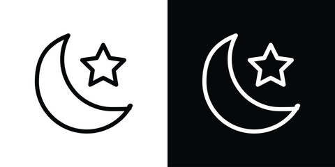 Moon and star icon design. simple stroke line vector icon set