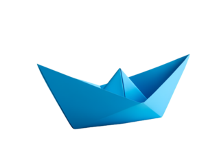 origami paper boat blue on transparent background