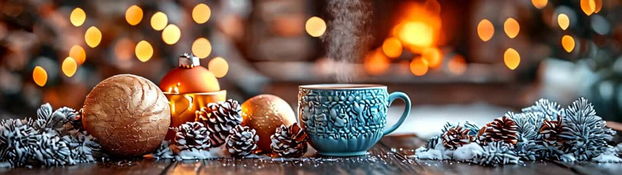 Cup of coffee and a candle on a table