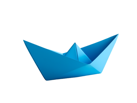 origami paper boat blue on transparent background - Powered by Adobe