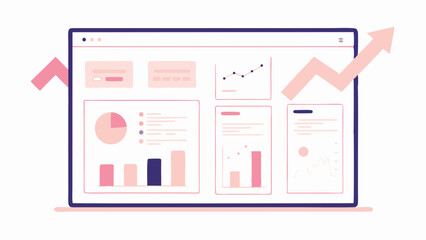 Illustration of a dashboard interface with various charts and graphs showing positive growth trend data