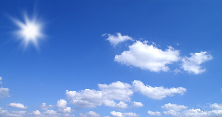 Bright sunny day, blue sky with white clouds