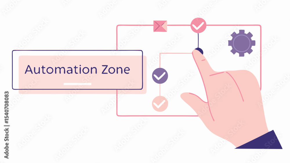 Aufkleber illustration of automation zone text box with hand and process flow diagram design concept art
