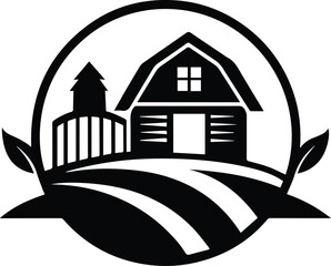 Fototapeta premium Vintage Farmhouse Logo Vector Silhouette Design, Farm house logo, house icon vector, Countryside Barn Silhouette, Agricultural Farm Icon, Rustic Barn Farm Field, House in the forest logo vector.