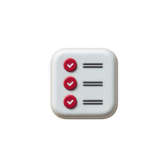 A modern checkmark list icon with three red checks on a white button, representing task completion, organized planning, and productivity on a transparent background.