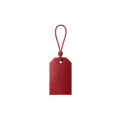 A simple and elegant red tag with a braided loop, isolated on a white background, perfect for price labeling or gift tagging in various creative projects.
