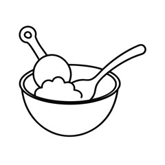 Chicken Dumpling Stew with Ladle in Line Drawing Vector illustration