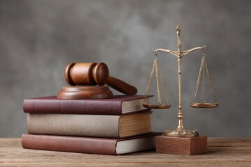 Legal scene gavel atop books scales of justice
