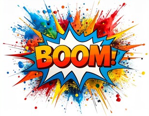 Dynamic Comic Book Style "BOOM!" with Colorful Paint Splatters