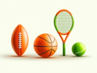 Sport balls and racquet on white background