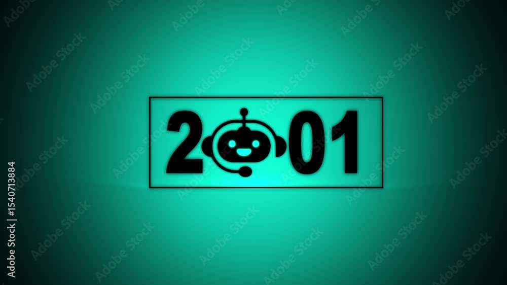 Aufkleber interacting with transparent background displaying 2001 and a chatbot icon, future trends and techno