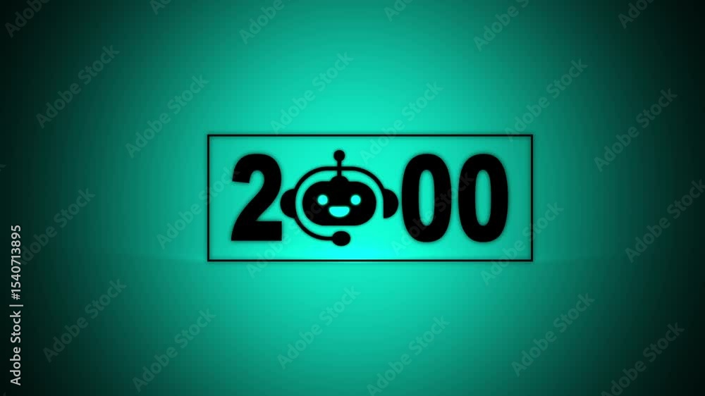 Poster interacting with transparent background displaying 2000 and a chatbot icon, future trends and techno