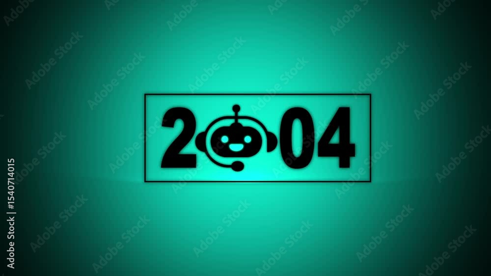 Poster interacting with transparent background displaying 2004 and a chatbot icon, future trends and techno