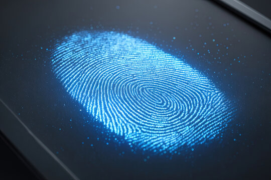 Extreme close-up of fingerprint on glass screen with light reflection and detail