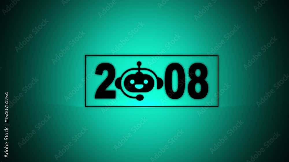 Poster interacting with transparent background displaying 2008 and a chatbot icon, future trends and techno