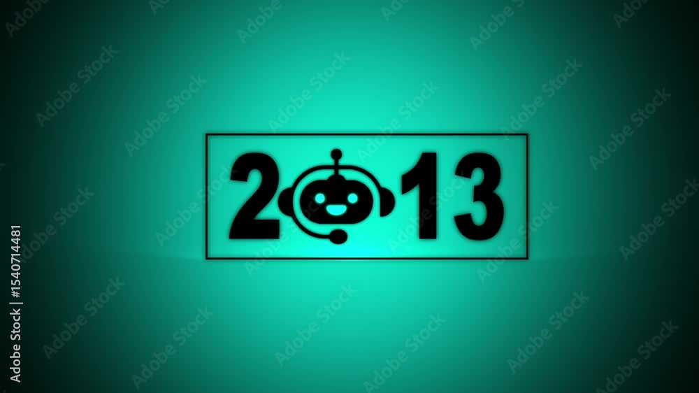 Poster interacting with transparent background displaying 2013 and a chatbot icon, future trends and techno