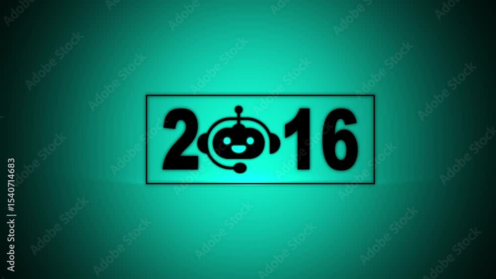 Poster interacting with transparent background displaying 2016 and a chatbot icon, future trends and techno