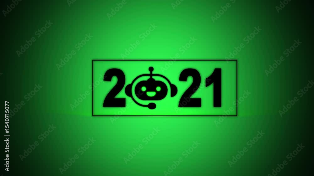 Poster interacting with transparent background displaying 2021 and a chatbot icon, future trends and techno