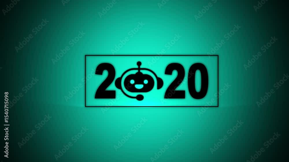 Poster interacting with transparent background displaying 2020 and a chatbot icon, future trends and techno