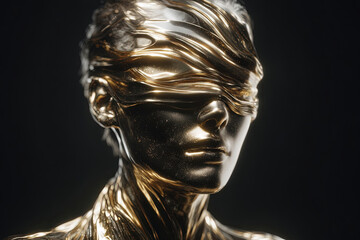 Close-up of futuristic metallic surface with flowing molten gold fluid design