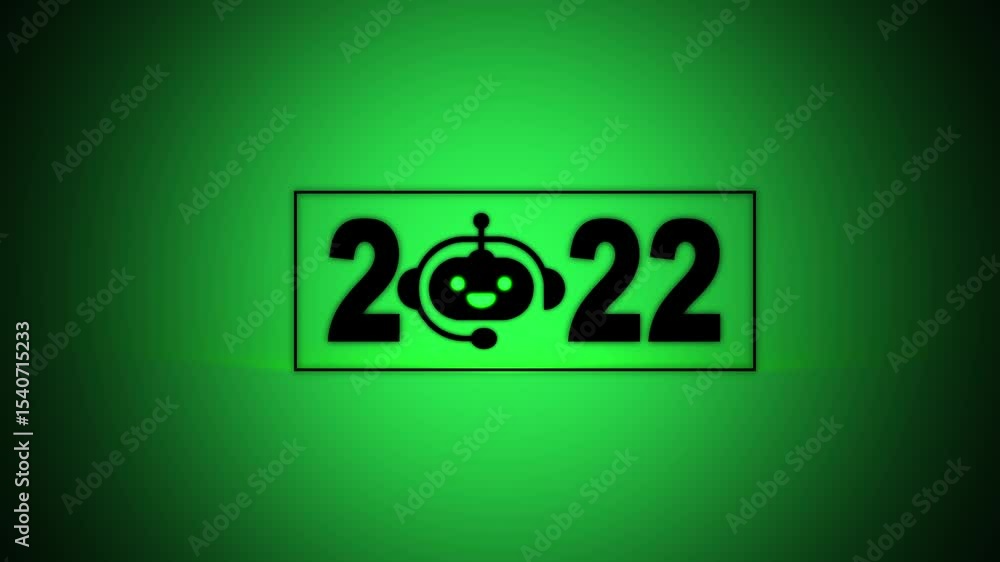 Poster interacting with transparent background displaying 2022 and a chatbot icon, future trends and techno