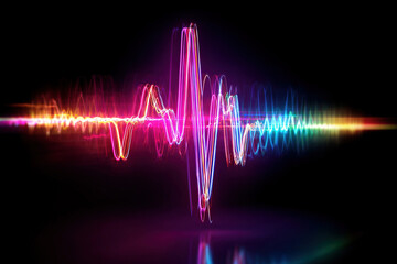 Heartbeat waveform transforming into vibrant neon energy lines on black background