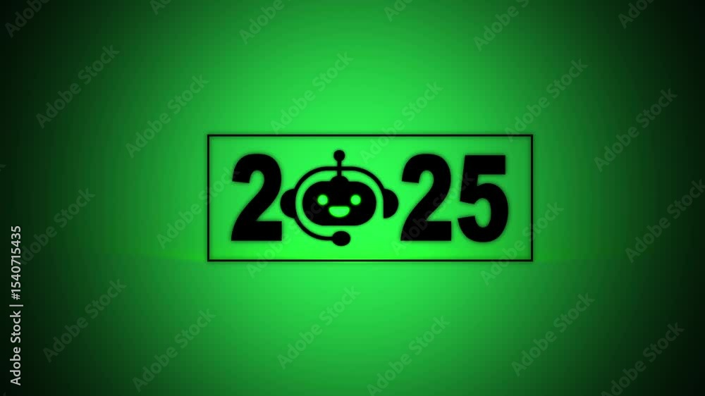 Poster interacting with transparent background displaying 2025 and a chatbot icon, future trends and techno