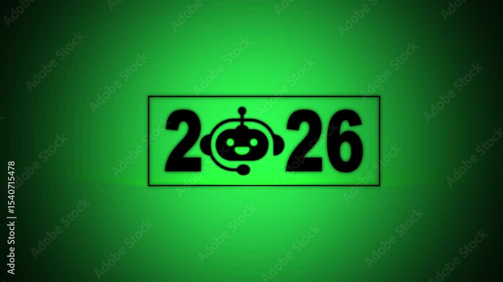 Poster interacting with transparent background displaying 2026 and a chatbot icon, future trends and techno