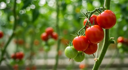 Maturation of tomatoes in the greenhouse. Organic farming