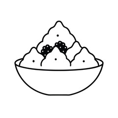 Fried Rice Balls with Marinara Sauce in Outline Drawing Vector illustration